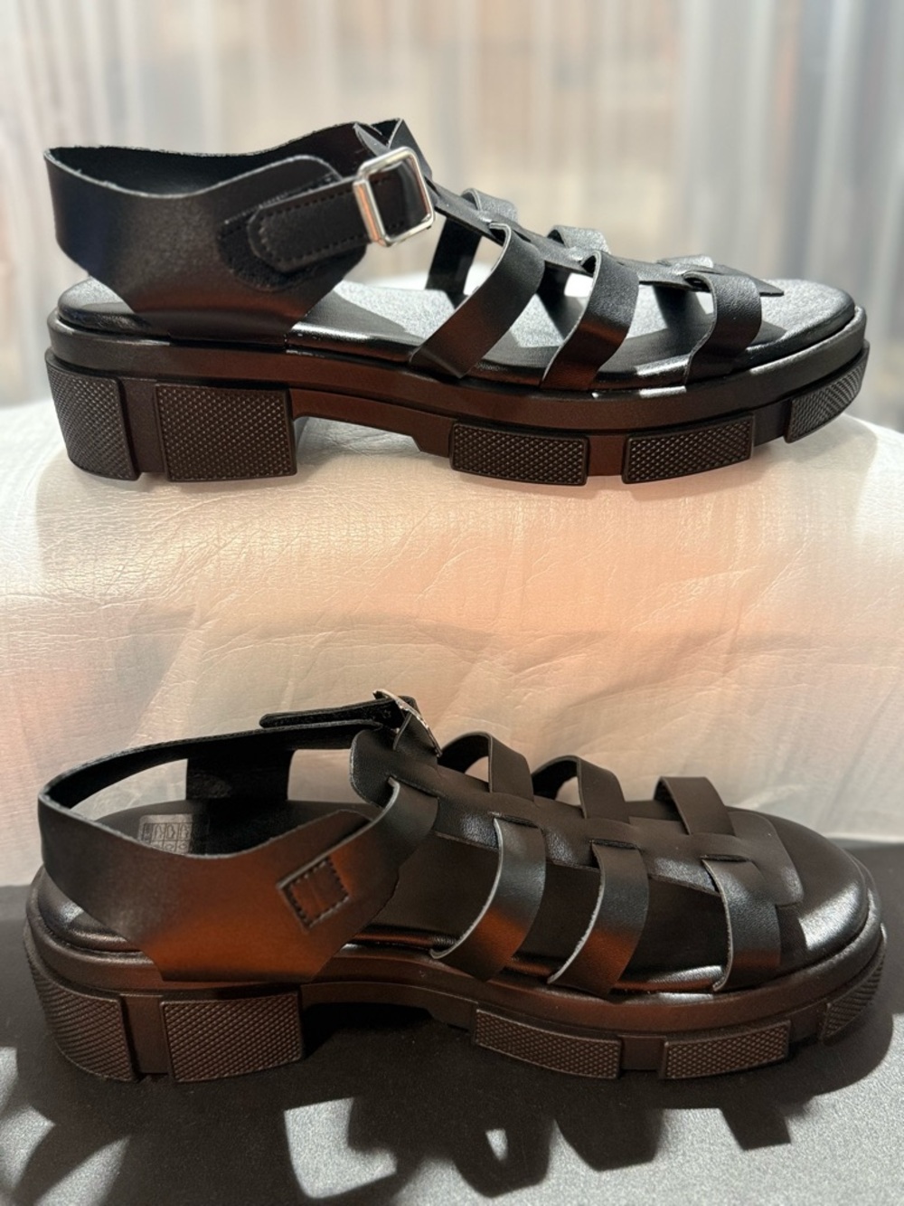 Girls Black Fisherman Platform Chunky Open Toe Sandals-New